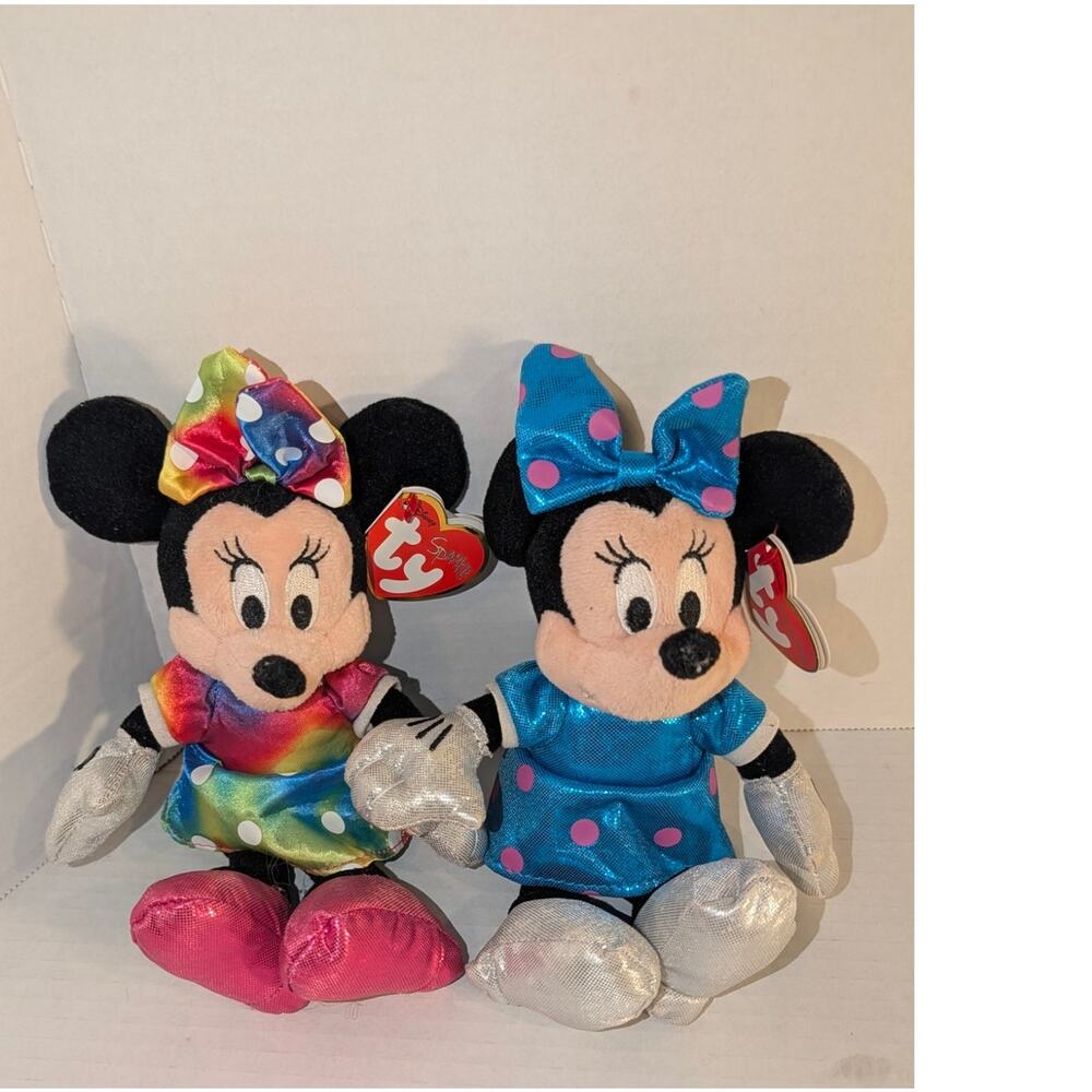 Lot 2 8" TY Beanie Sparkles Minnie Mouse Plushies